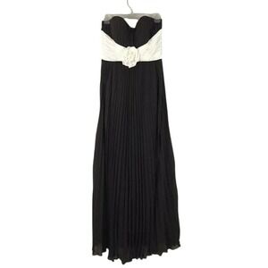 BariJay Size 12 Womens Dress Maxi Chiffon Brown Cream Pleated Floral Accent Prom